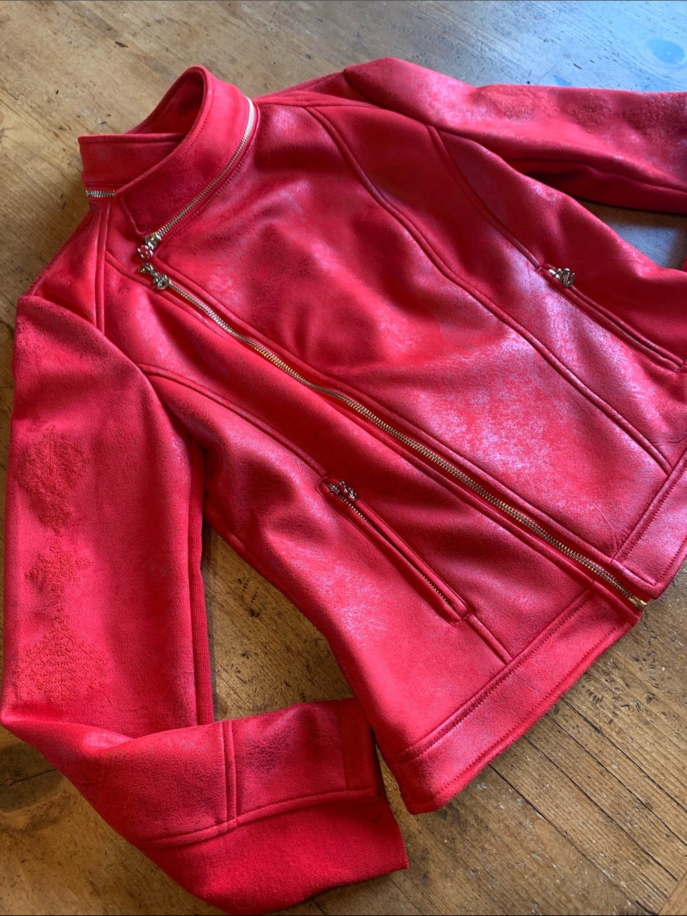 Desigual Women's Red Moto Asymmetrical Zip Leather Jacket - Picture 16 of 16